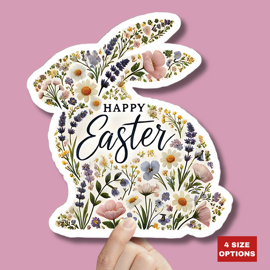 Happy Easter Sticker, Easter Bunny Vinyl Decal, Spring Holiday Decor, Easter Egg Hunt Sticker, Cute Rabbit Sticker, Craft Supplies Gift Tag