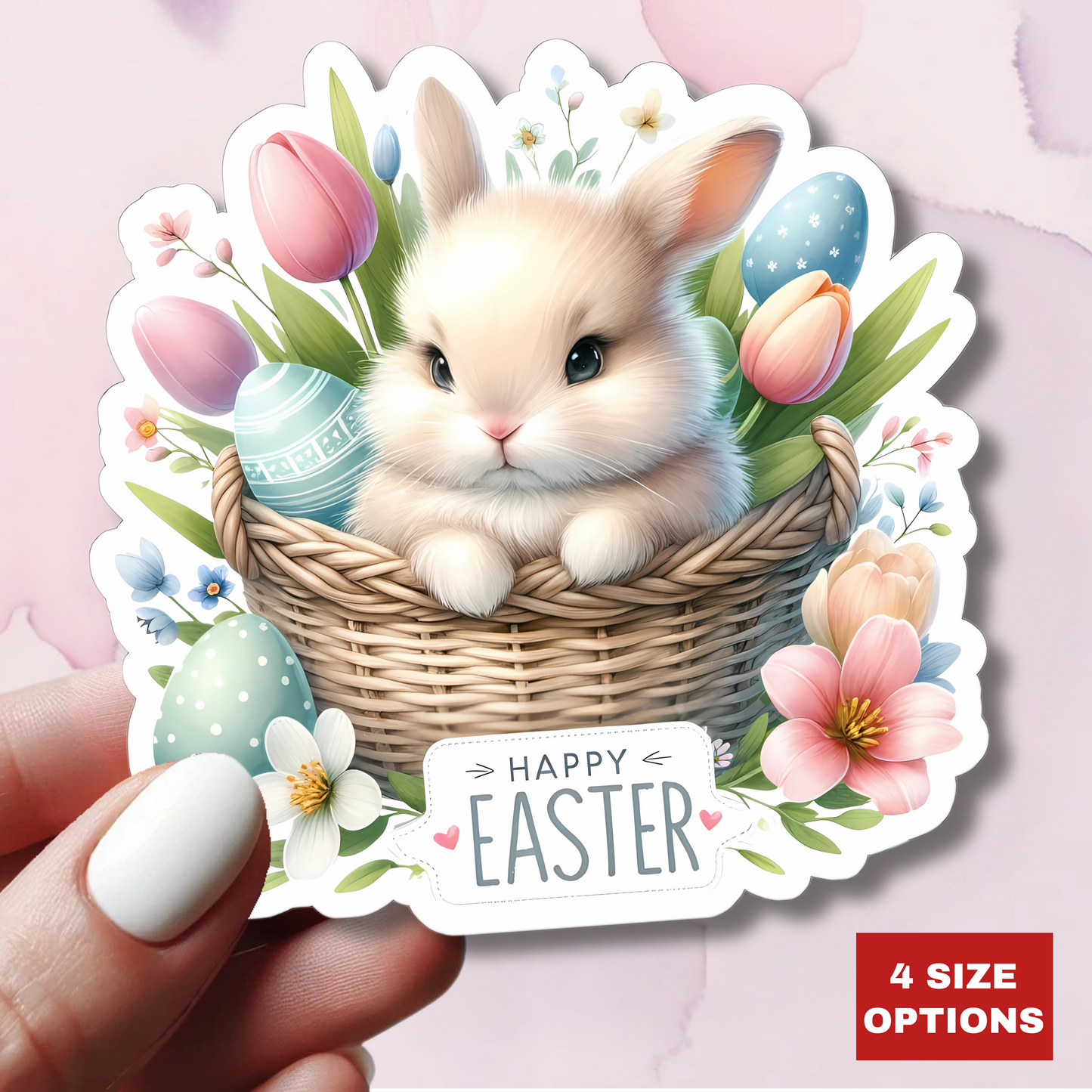 Happy Easter Sticker, Easter Bunny Vinyl Sticker, Spring Holiday Decal, Easter Egg Hunt Sticker, Cute Rabbit Sticker, Kids Craft Supplies Decal
