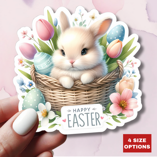 Happy Easter Sticker, Easter Bunny Vinyl Sticker, Spring Holiday Decal, Easter Egg Hunt Sticker, Cute Rabbit Sticker, Kids Craft Supplies Decal