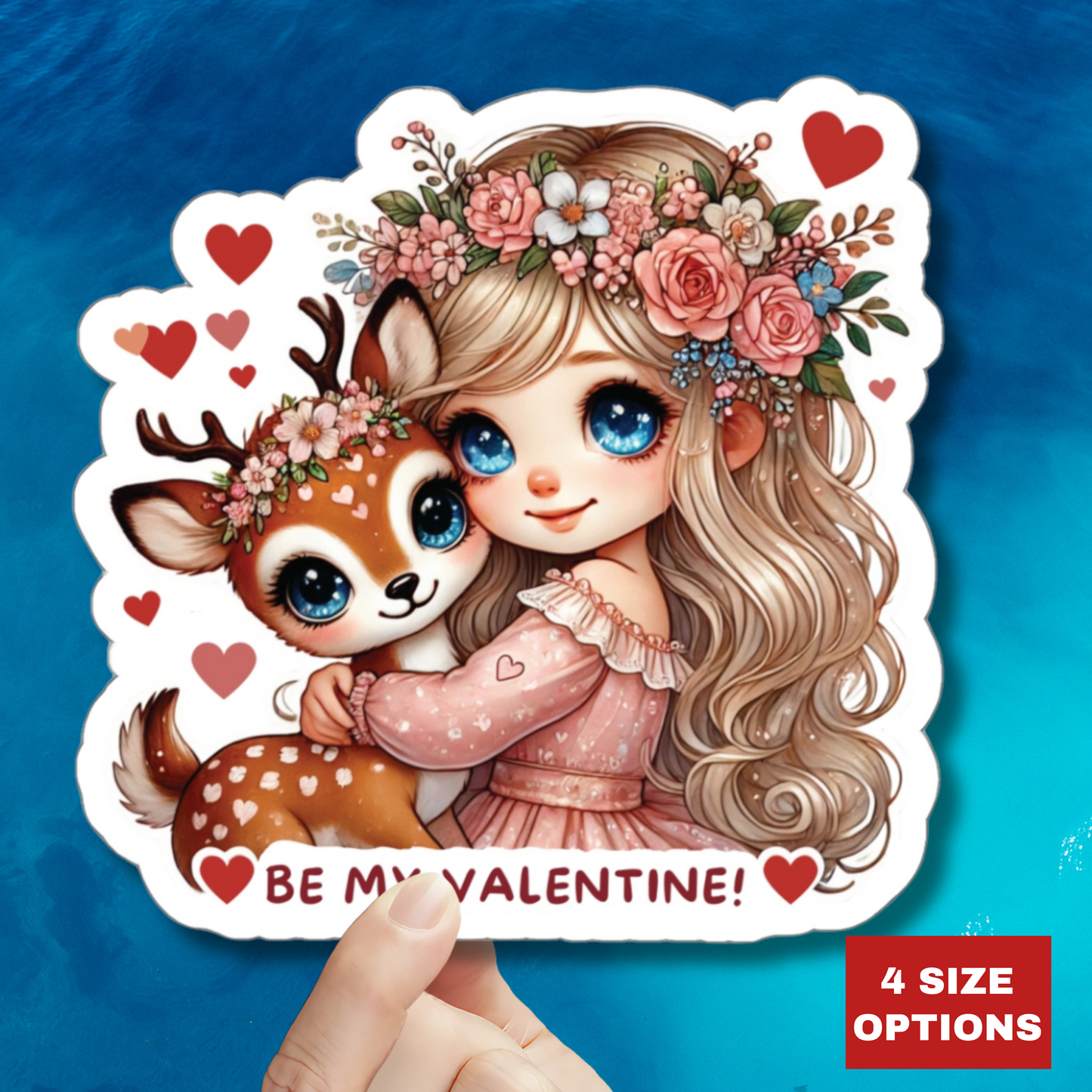 Be My Valentine Sticker, Cute Deer Girl Decal, Romantic Love Gift For Him Her, Valentine's Day Sticker, Laptop Journal Planner Water Bottle Decor