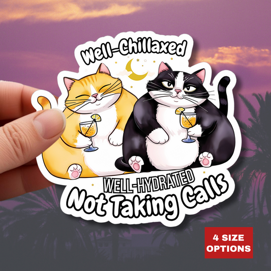 Well-Chillaxed Well-Hydrated Not Taking Calls Funny Kiss-Cut Sticker Waterproof Durable Laptop Water Bottle Sticker Gift