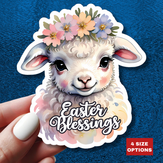Easter Blessings Lamb Sticker, Spring Holiday Decor, Happy Easter Decal, Religious Christian Sticker, Cute Animal Sticker, Party Favor Cute Gift