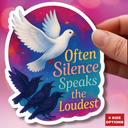 Often Silence Speaks The Loudest Sticker, Colorful Dove And Crows Vinyl Sticker, Deep Thought Introvert Gift Philosophy Art Waterproof Decal