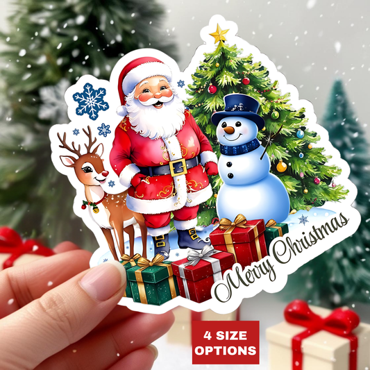 Merry Christmas Stickers, Santa Snowman Reindeer Holiday Stickers, Cute Christmas Tree Stickers, Festive Holiday Vinyl Laptop Mug Stickers