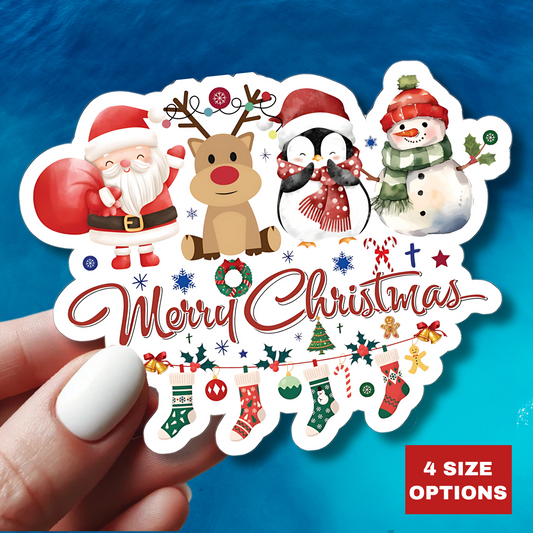 Merry Christmas Sticker, Cute Festive Characters Sticker, Holiday Vinyl Sticker, Funny Christmas Quote Sticker, Scrapbook Laptop Sticker Gift
