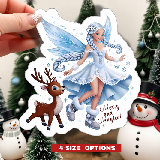 Merry And Magical Sticker, Fairy And Reindeer Sticker, Holiday Vinyl Sticker, Christmas Quote Sticker, Planner Sticker Laptop Scrapbook Gift