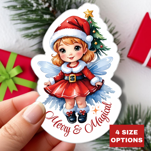 Merry Magical Fairy Stickers, Fantasy Vinyl Decal, Whimsical Pixie Art, Enchanted Holiday Sticker, Waterproof Laptop Water Bottle Decor