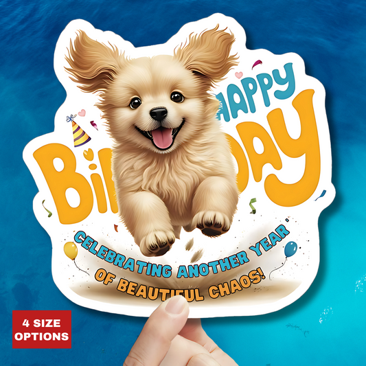 Happy Birthday Sticker, Cute Puppy Kiss Cut Sticker,  Adorable Puppy Celebration Sticker, Fun Dog Lover Birthday Gift Laptop Planner Scrapbook