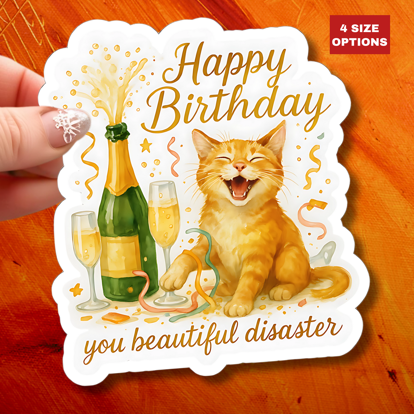 Happy Birthday Stickers, Funny Cute Cat Birthday Card Alternative, Watercolor Cat Stickers, Cat Party Gift, Cat Lover Birthday Gift Laptop Mug