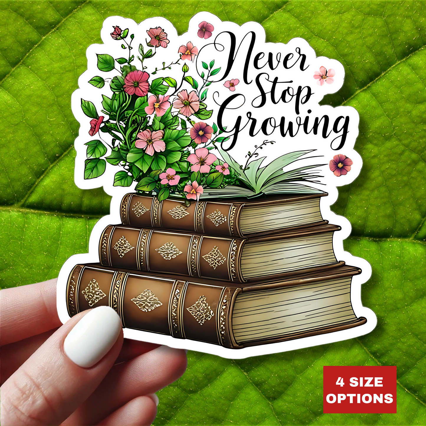 Never Stop Growing Motivational Sticker, Inspirational Growth Mindset Vinyl Decal, Positive Quote Plant Design, Laptop Water Bottle Decor
