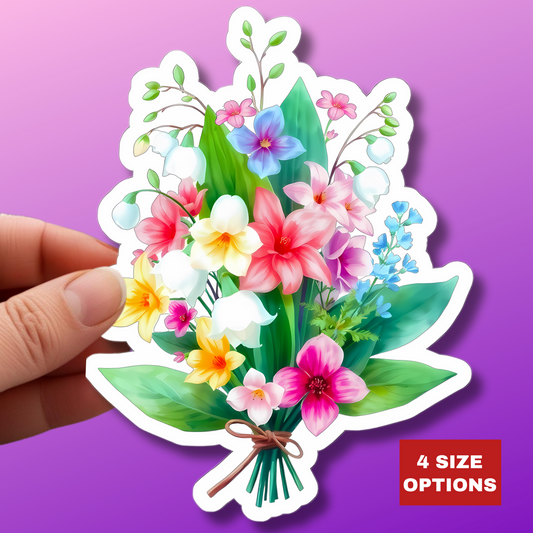 Spring Flower Bouquet Sticker, Lily Of The Valley May Birth Flower Vinyl Decal, Cute Floral Sticker Laptop Water Bottle Garden Gift