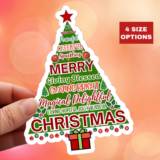 Christmas Tree Sticker, Positive Xmas Words Kiss Cut Sticker, Holiday Gift Sticker, Cute Festive Vinyl Waterproof Sticker For Scrapbook Laptop