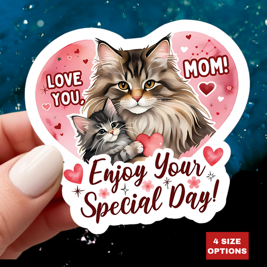 Happy Mother’s Day Sticker Cute Mama Cat Kitten Vinyl Decal Cat Mom Appreciation Gift Waterproof Planner Laptop Sticker Animal Lover Gift