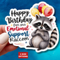 Raccoon Birthday Sticker, Emotional Support Animal Funny Gift Vinyl, Waterproof Decal Cute Animal Hug Balloons Encouragement Sticker