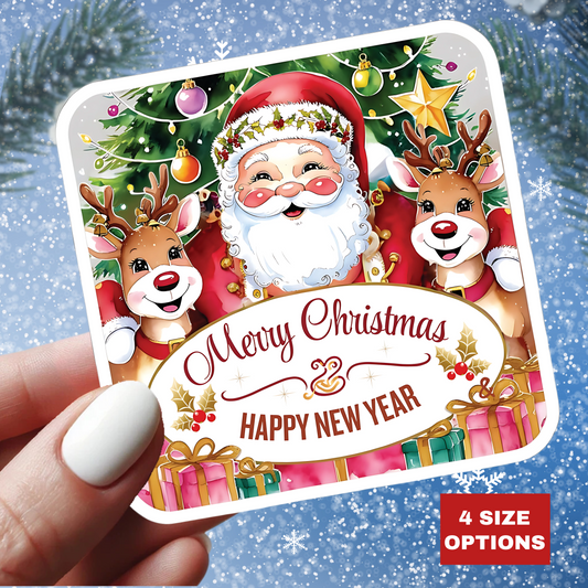 Merry Christmas Happy New Year Holiday Stickers, Cute Santa Reindeer Christmas Tree Holiday Planner Stickers, Winter Vinyl Planner Sticker