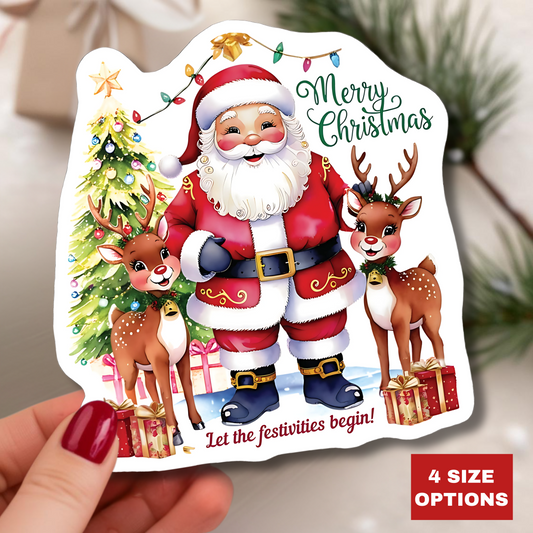 Merry Christmas Festivities Sticker, Holiday Cheer Kiss Cut Sticker, Cute Christmas Gift Idea, Waterproof Vinyl Sticker For Planners Scrapbooks