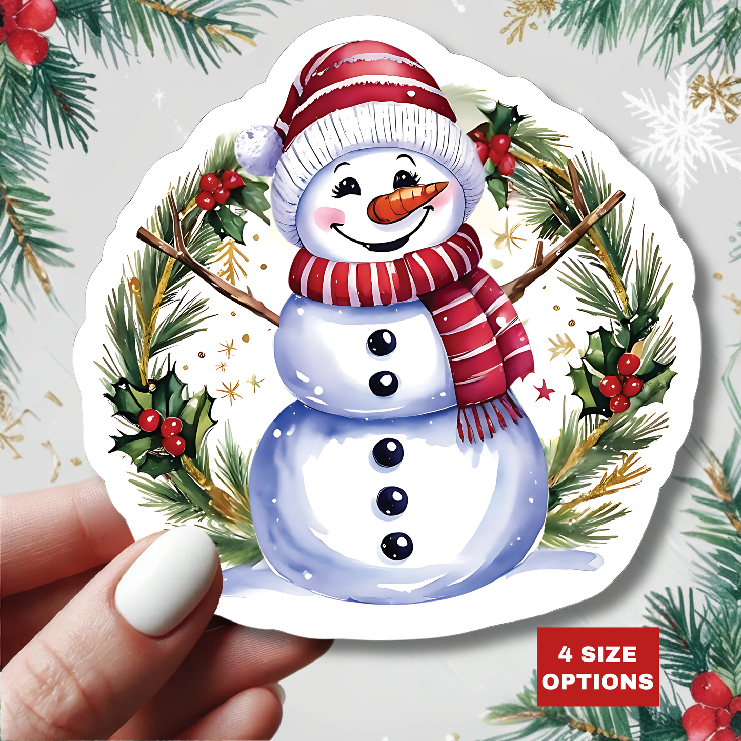 Happy Snowman Christmas Stickers, Festive Holiday Vinyl Decal Sheet, Cheerful Snowman Sticker Pack, Winter Season Decorations Laptops Journals