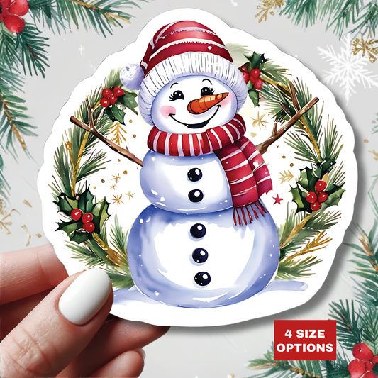 Happy Snowman Christmas Stickers, Festive Holiday Vinyl Decal Sheet, Cheerful Snowman Sticker Pack, Winter Season Decorations Laptops Journals
