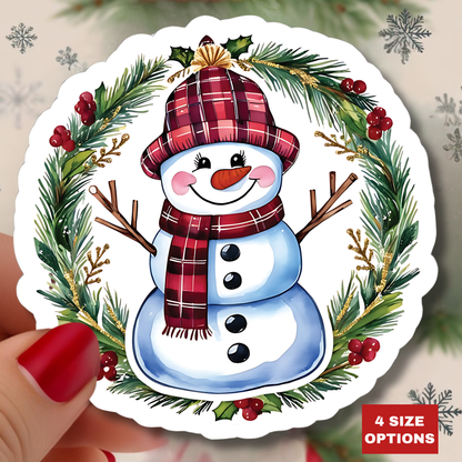 Lucky Snowman Holiday Stickers, Christmas Wreath Vinyl Decals, Cheerful Winter Decoration, Cute Festive Sticker Sheet, Holly Ornament Decor Pack