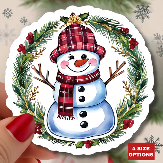Lucky Snowman Holiday Stickers, Christmas Wreath Vinyl Decals, Cheerful Winter Decoration, Cute Festive Sticker Sheet, Holly Ornament Decor Pack