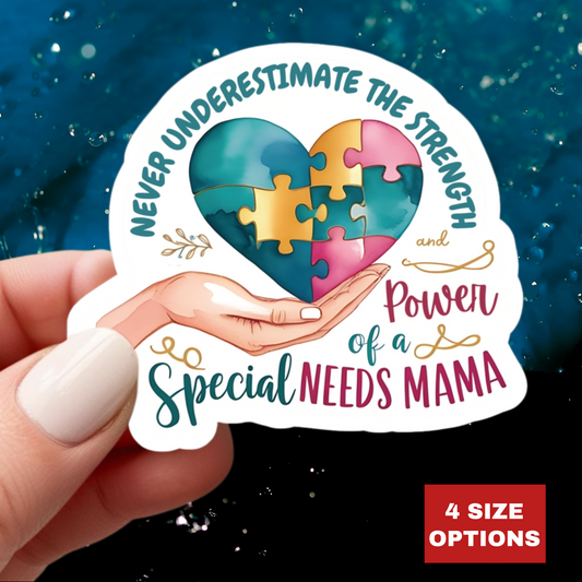 Special Needs Mama Kiss-Cut Stickers, Unique Inspirational Autism Awareness Gift, Vinyl Decals Durable Laptop and Water Bottle Stickers