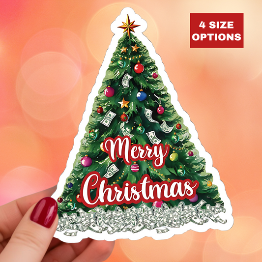 Christmas Prosperity Tree Sticker, Holiday Money Tree Vinyl Decal, Merry Christmas Gift, Laptop Decor, Prosperity Art Xmas Planner Scrapbook Mug Decal
