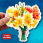 Beautiful Daffodil Bouquet Sticker, March Birth Flower Symbol Of Hope Joy Good Luck, Waterproof Vinyl Kiss Cut Floral Laptop Water Bottle Gift