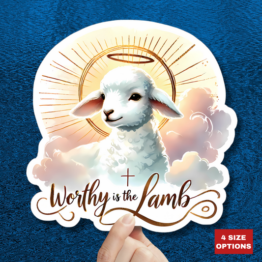 Worthy Is The Lamb Sticker, Easter Religious Decor, Christian Vinyl Decal, Cute Lamb Sticker, Bible Verse Sticker, Laptop Decor Sunday School