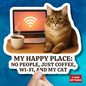 My Happy Place Sticker, Maine Coon Cat WiFi Coffee Introvert Vinyl Sticker, Realistic Cat Lover Gift, Cozy Office Decor Waterproof Laptop Decal