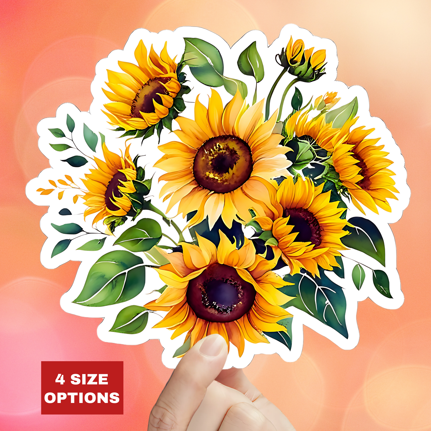 Beautiful Sunflower Bouquet Kiss-Cut Sticker, Floral Vinyl Decal, Laptop Water Bottle Sticker, Sunshine Decor Happy Vibes Positive Affirmation